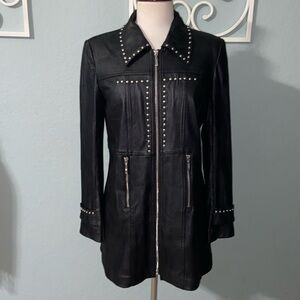 RARE Vintage lena gabrielle / long length black studded faux leather jacket